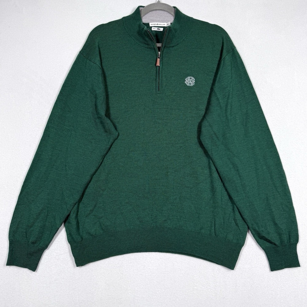 Peter Millar Sweater‎ Mens XXL 2XL 100% Merino Wool 1/4 Zip Pullover Kelly Green